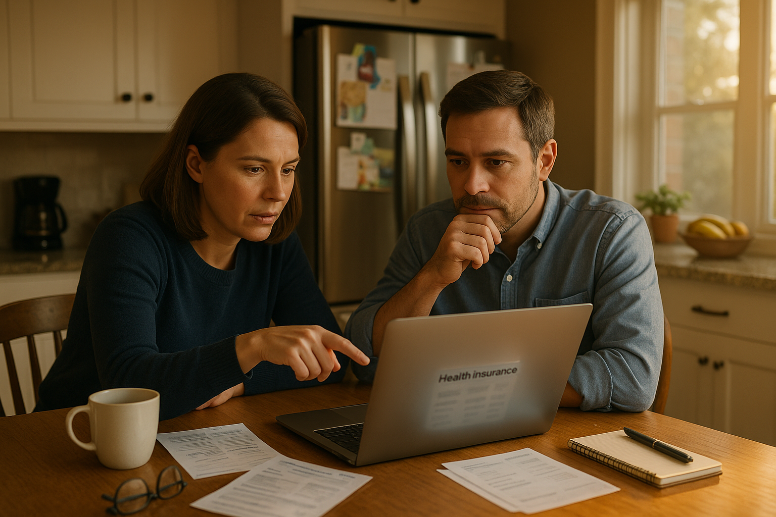 Young family reviewing health insurance options